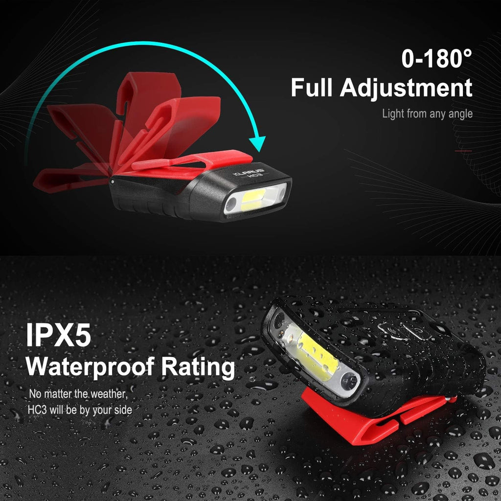 Klarus HC3 Rechargeable Motion Sensor Cap Visor Light - 100 Lumens COB LED Clip on Hat Light - Headlamp Flashlight with Red Light for Fishing Running Camping Reading
