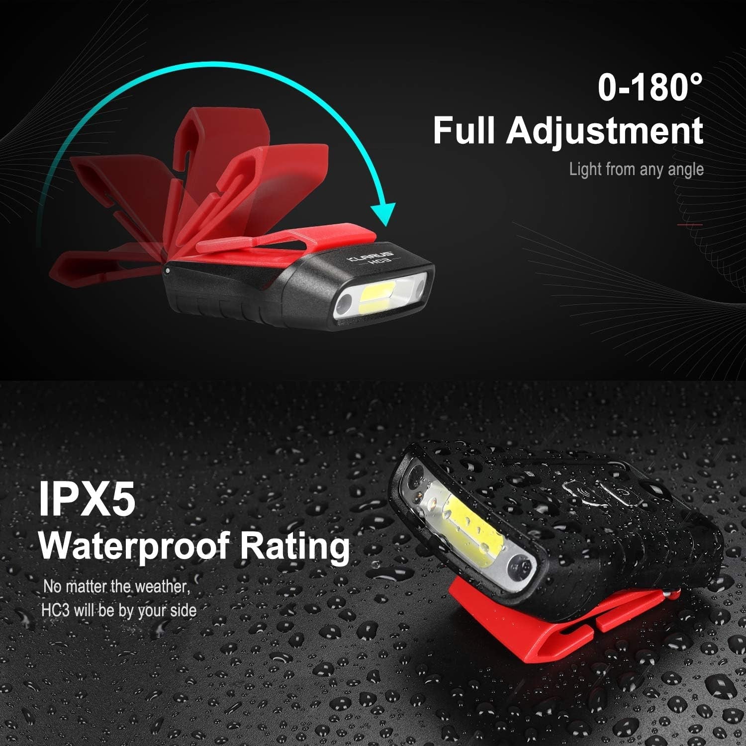 Klarus HC3 Rechargeable Motion Sensor Cap Visor Light - 100 Lumens COB LED Clip on Hat Light - Headlamp Flashlight with Red Light for Fishing Running Camping Reading