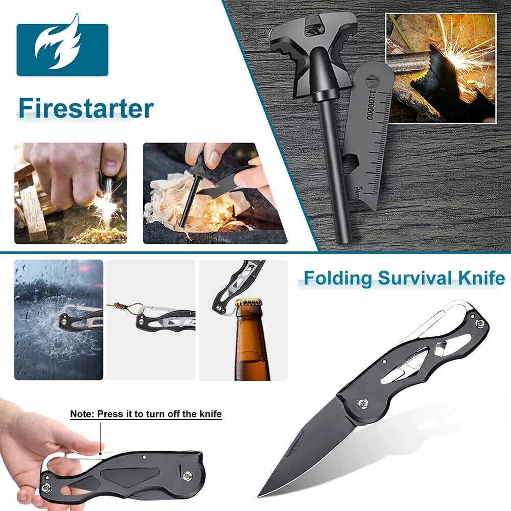 Outdoor Survival Gear Kit- 14-in-1 Emergency Gear for Hiking, Camping- Ideal Gifts for Men and Women