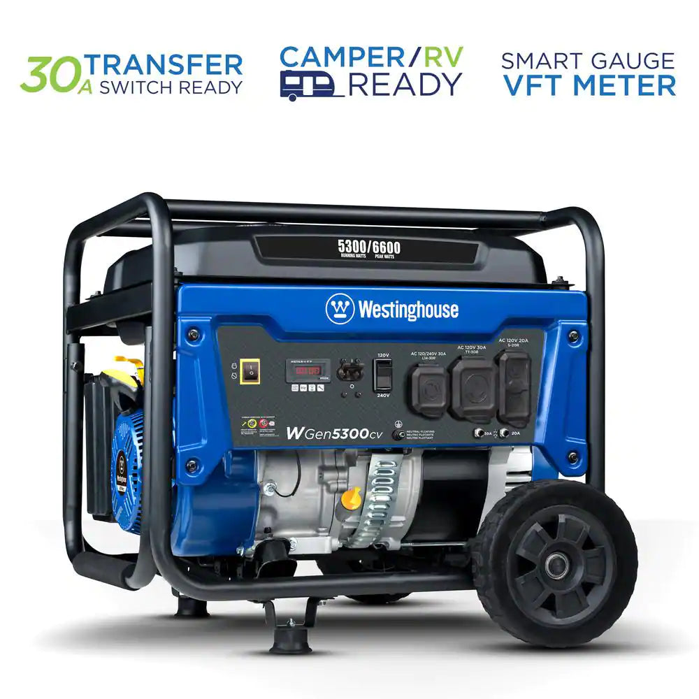 6,600/5,300-Watt Gas Powered Portable Generator with Recoil Start, 30A 120/240V Outlet
