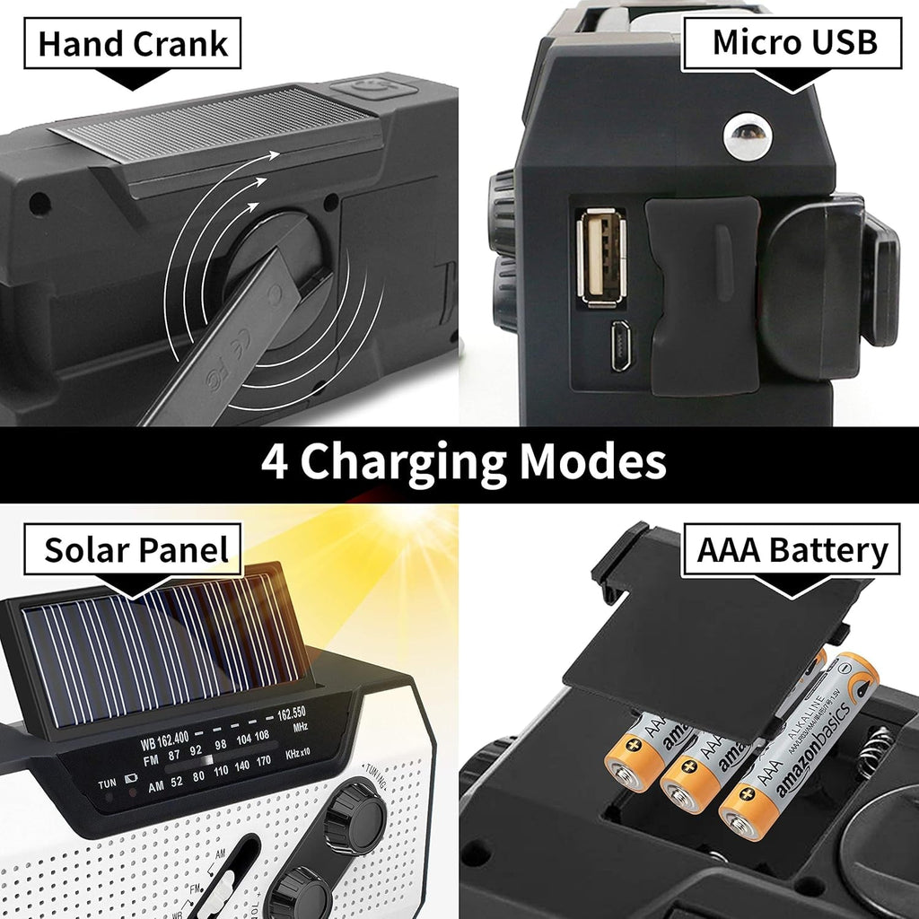 Emergency Solar Hand Crank AM/FM/NOAA Weather Radio with LED Flashlight and Power Bank Charger