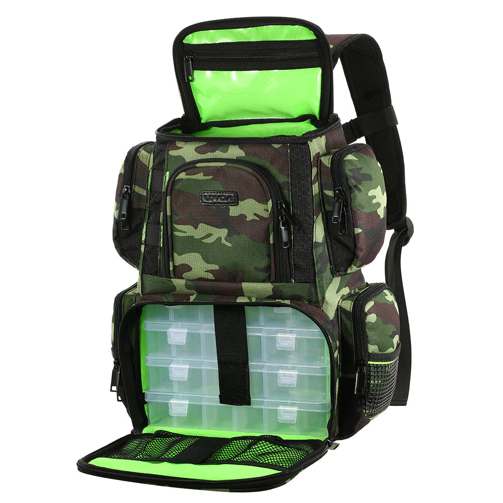 Lixada Waterproof Fishing Backpack with Adjustable Straps and Tackle Storage Bag + Tackle Boxes