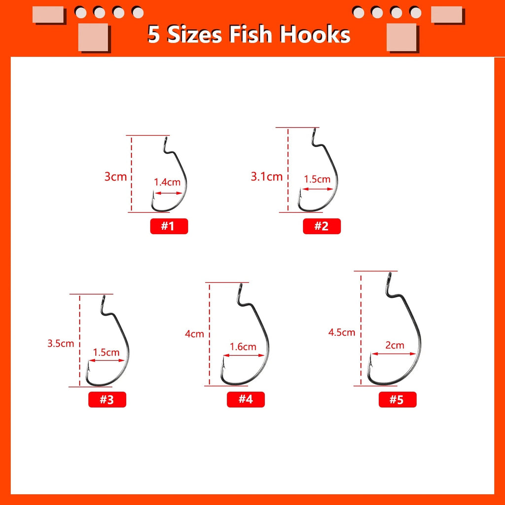 High-Carbon Steel Fish Hooks Set with Fishing Rod Bell and Storage Box - 100 Pieces, 5 Sizes