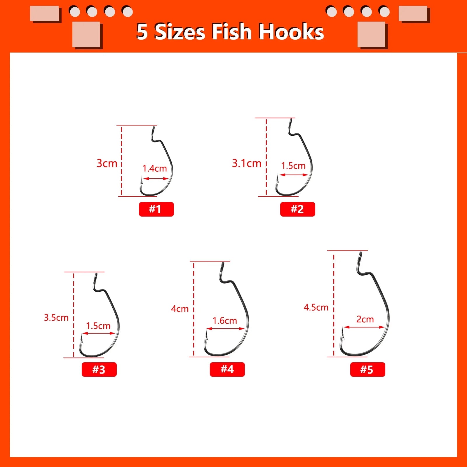 High-Carbon Steel Fish Hooks Set with Fishing Rod Bell and Storage Box - 100 Pieces, 5 Sizes