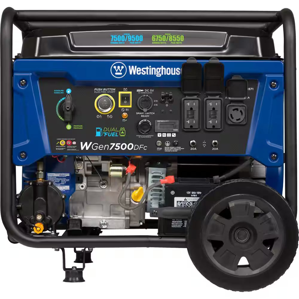 9,500/7,500-Watt Dual Fuel Gas and Propane Powered Portable Generator with Remote Electric Start, 30A 120/240V Outlet
