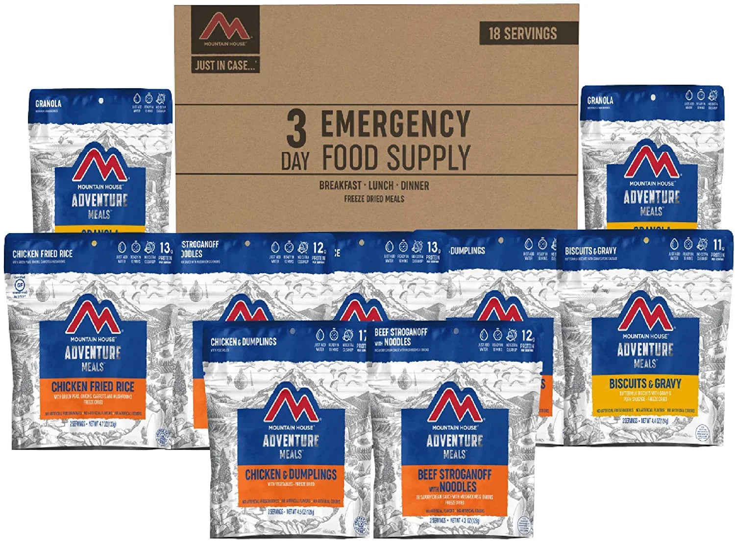 3-Day Emergency Food Supply Kit with Freeze Dried Meals - 18 Servings