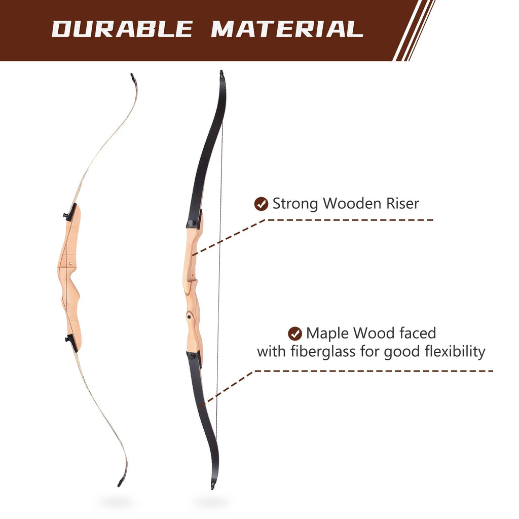 65 Hunting Takedown Recurve Bow - Right Hand, 30lbs Draw Weight - Traditional Archery Long Bow for Outdoor Use