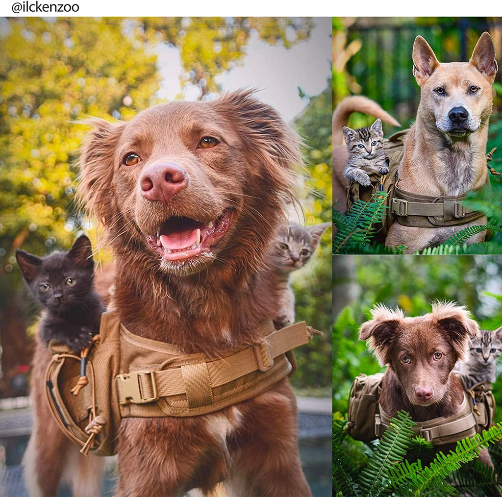 Nylon Tactical Pet Backpack for Medium & Large Dogs with Side Pockets - Ideal for Hiking, Walking, Training, and Running (Brown, Medium)