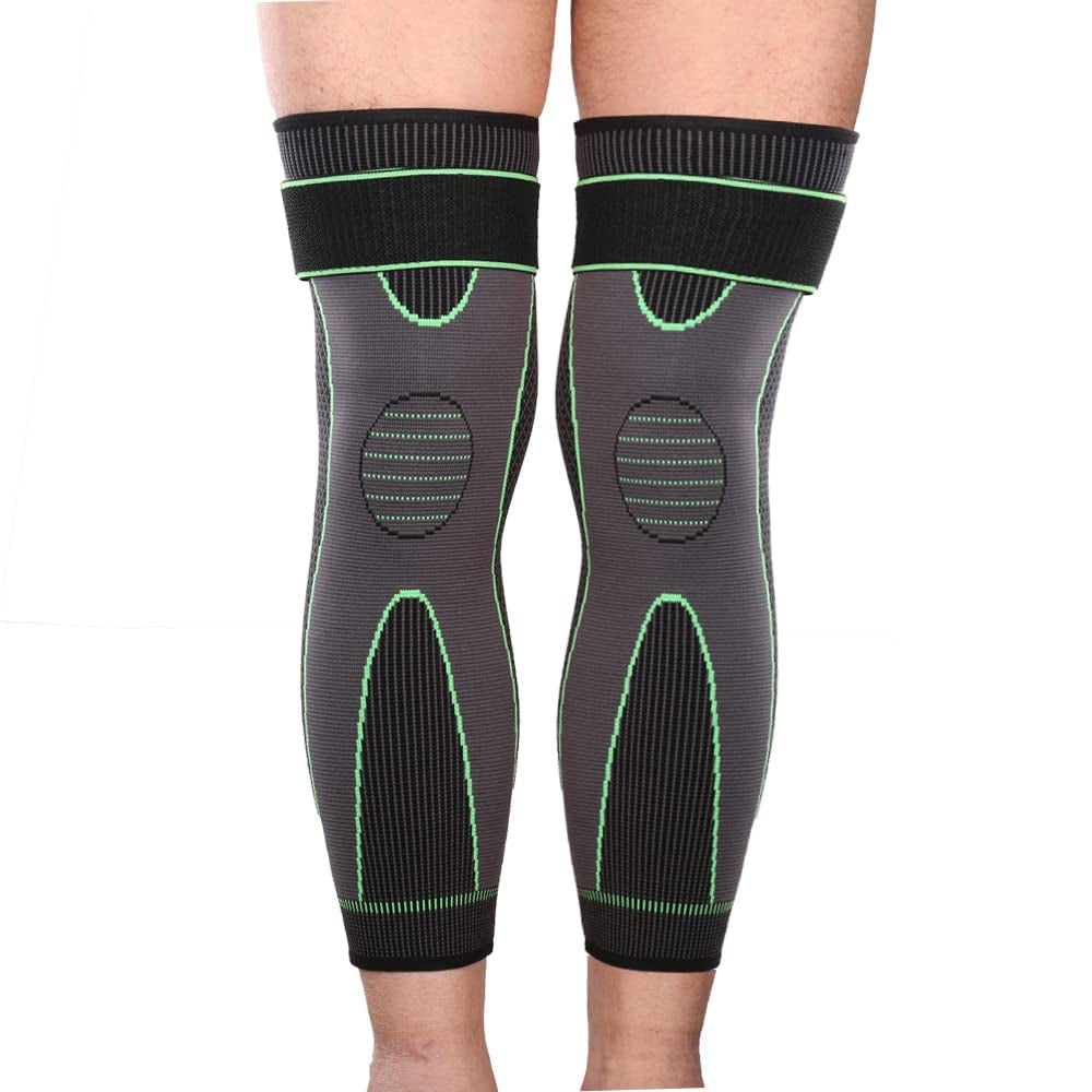 Compression Full Leg Sleeves with Knee Support - Green, X-Large (1 Pair)