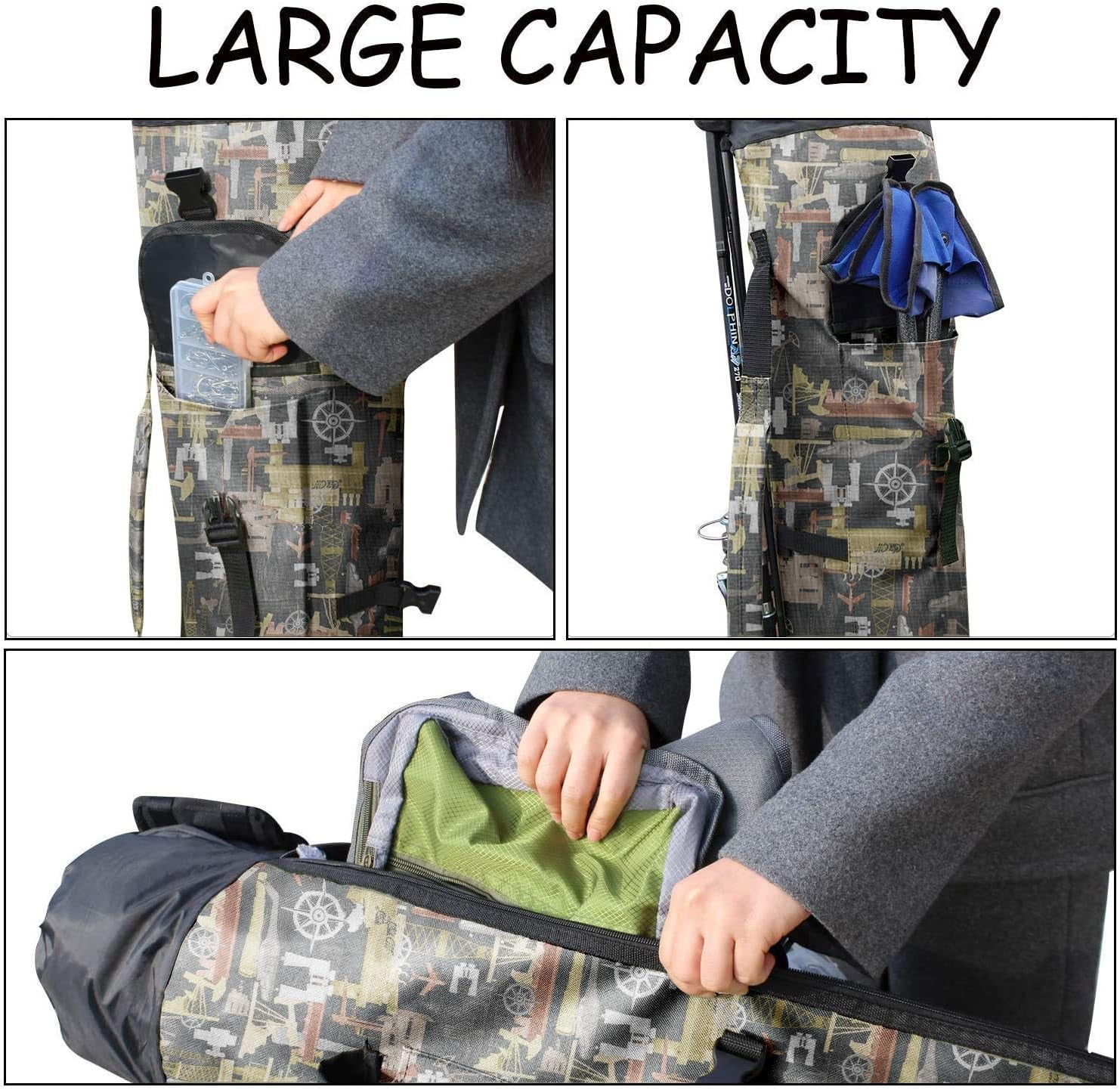 Canvas Fishing Rod and Reel Organizer Travel Carry Case - Holds 5 Poles and Tackle