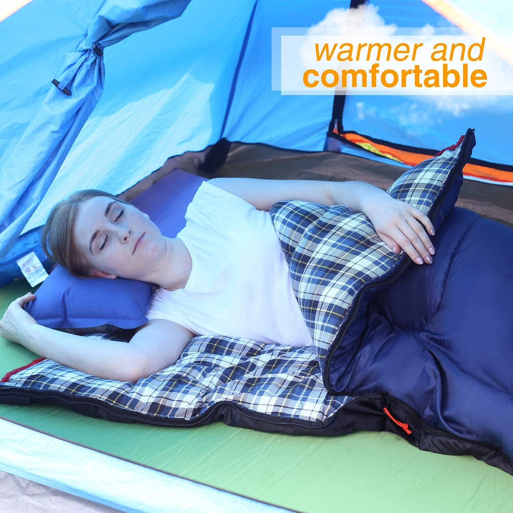 Cotton Flannel Sleeping Bag for Camping Backpacking,4 Season Adults Cold Weather Envelope Sleeping Bags with 2/3/4Lbs Filling
