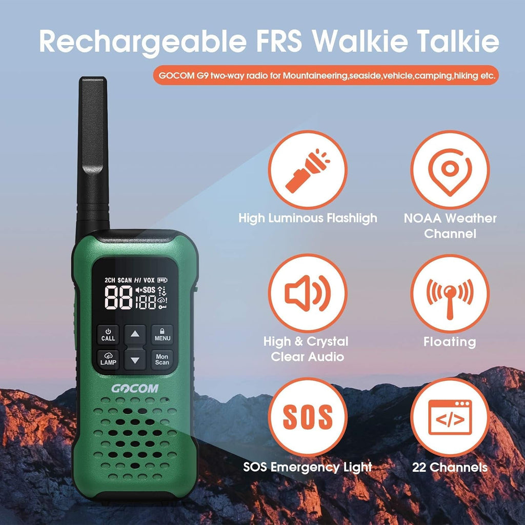 G9 IP67 Waterproof Two Way Radios with NOAA Weather Alert, SOS Emergency Lamp, Long Range, and Rechargeable Batteries - 6 Pack