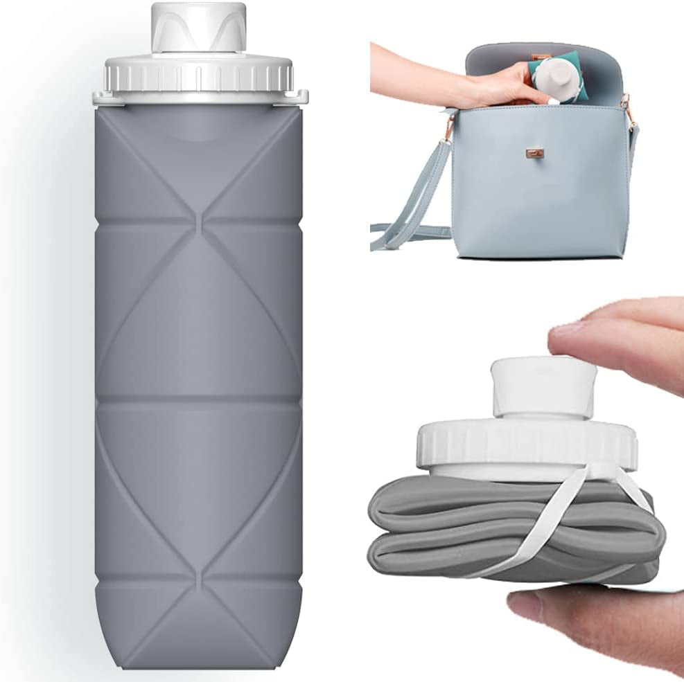 Collapsible Reusable Silicone Water Bottles with Valve for Hiking