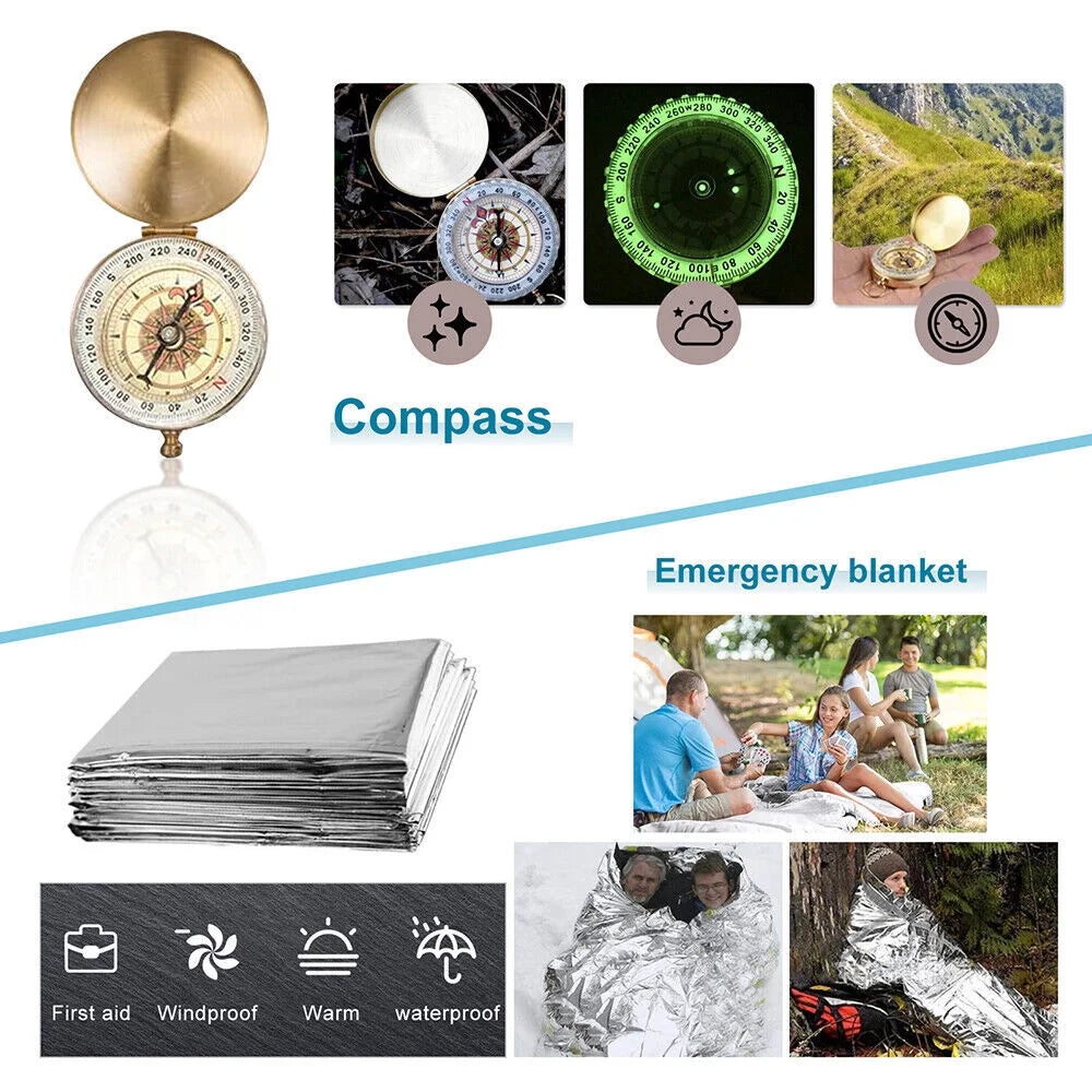 Outdoor Survival Gear Kit- 14-in-1 Emergency Gear for Hiking, Camping- Ideal Gifts for Men and Women