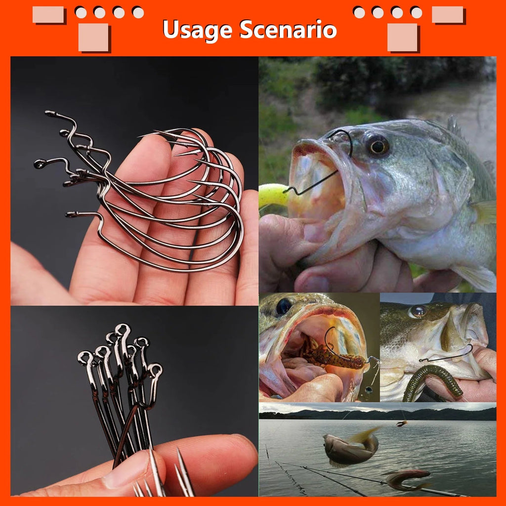 High-Carbon Steel Fish Hooks Set with Fishing Rod Bell and Storage Box - 100 Pieces, 5 Sizes
