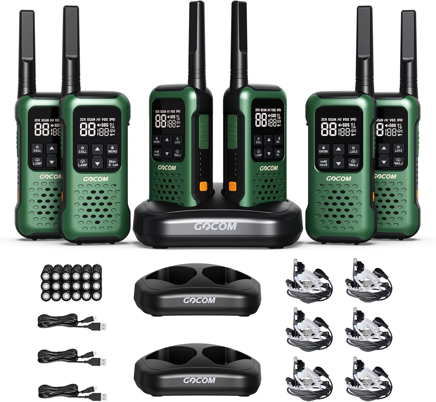G9 IP67 Waterproof Two Way Radios with NOAA Weather Alert, SOS Emergency Lamp, Long Range, and Rechargeable Batteries - 6 Pack