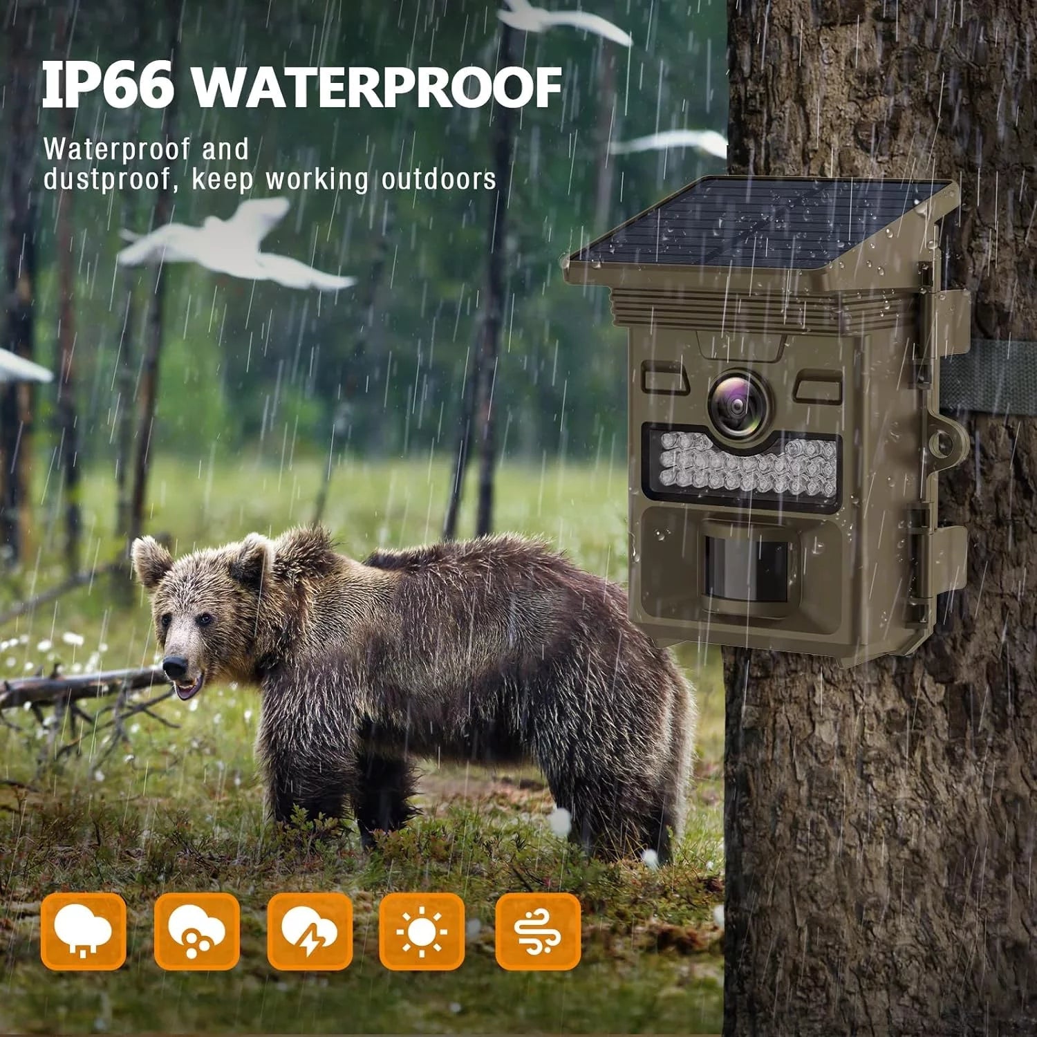 48MP 4K Solar Trail Camera with Night Vision, Motion Activation, and Waterproof Design for Hunting Game