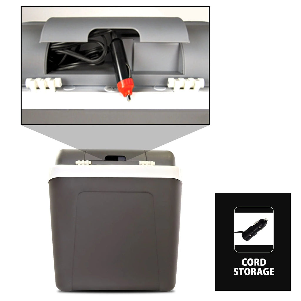 Highline 12V Portable Electric Cooler - 30 Can Capacity, 24L/26Qt, Iceless Thermoelectric Car Cooler in Grey