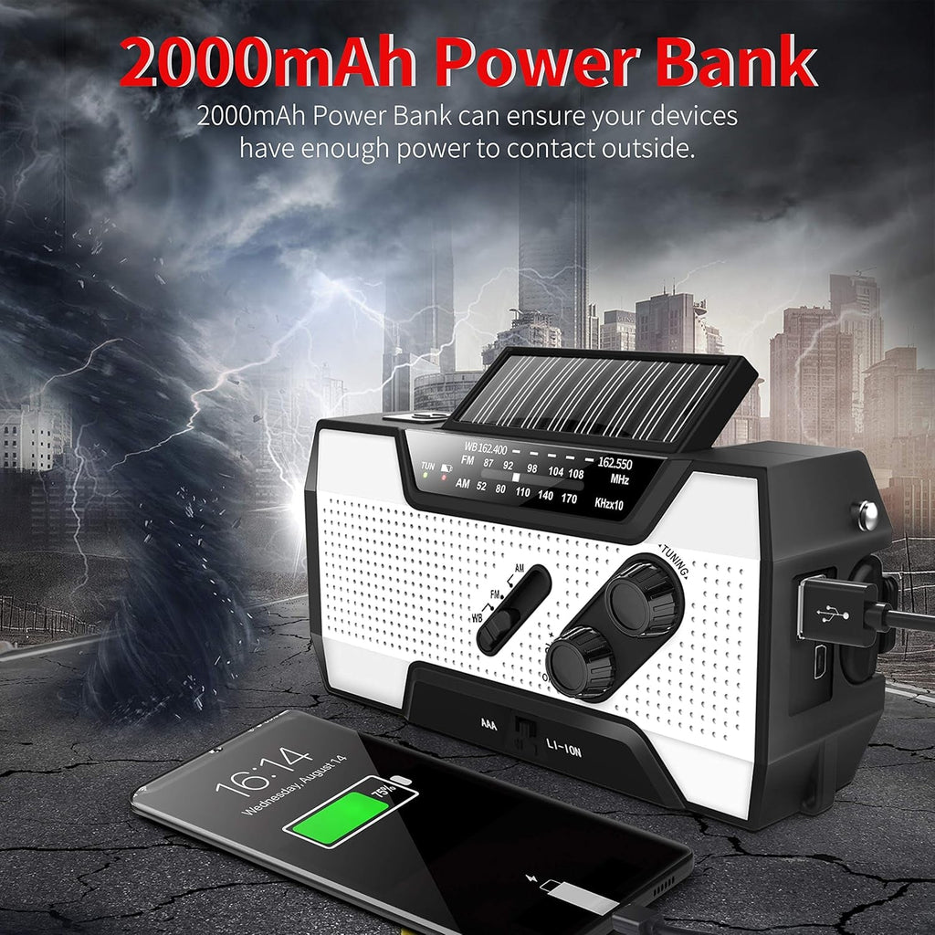 Emergency Solar Hand Crank AM/FM/NOAA Weather Radio with LED Flashlight and Power Bank Charger