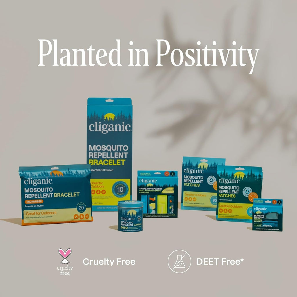 Cliganic 10 Pack Mosquito Repellent Bracelets for Adults & Kids - Natural Deet-Free Bands, Individually Wrapped