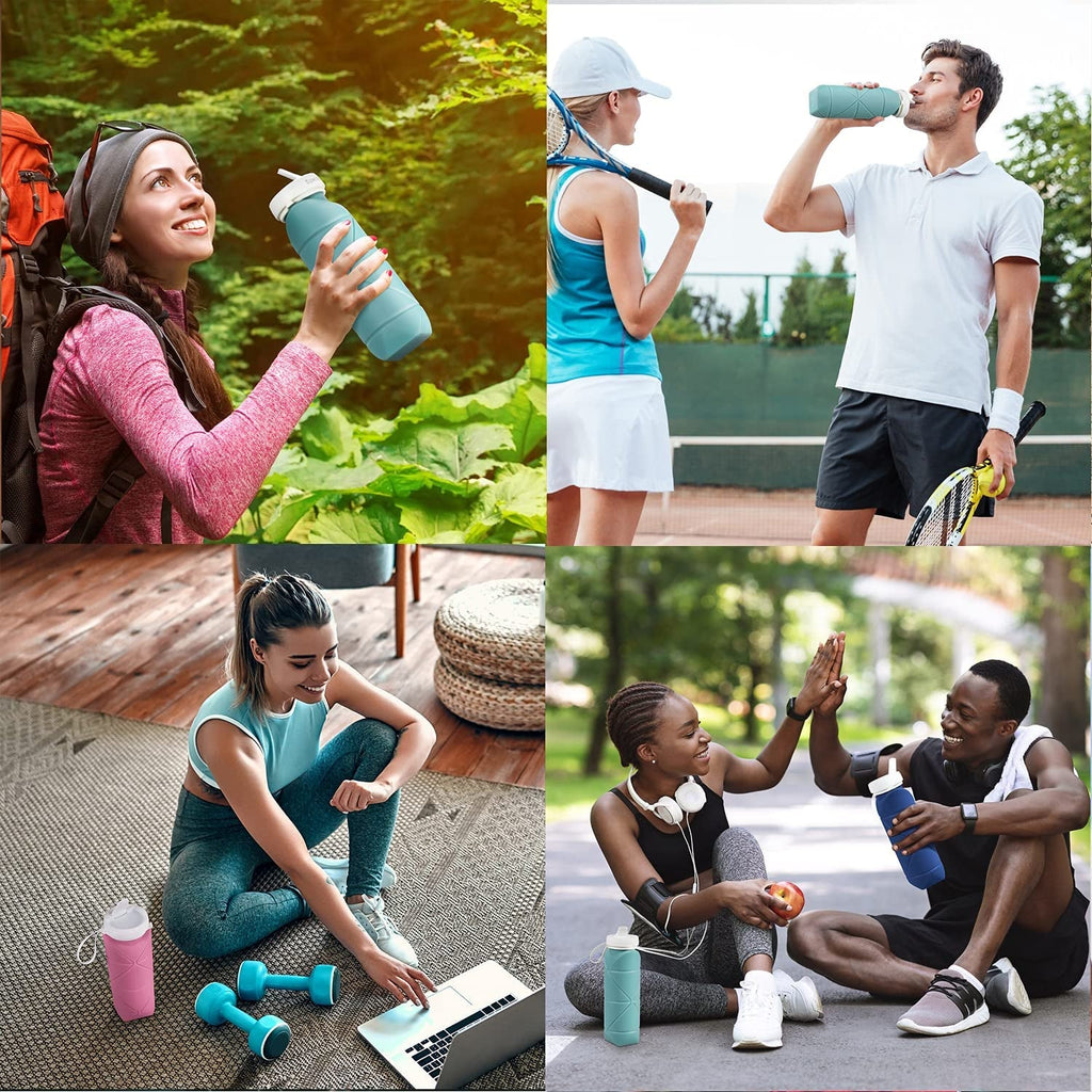 Collapsible Reusable Silicone Water Bottles with Valve for Hiking