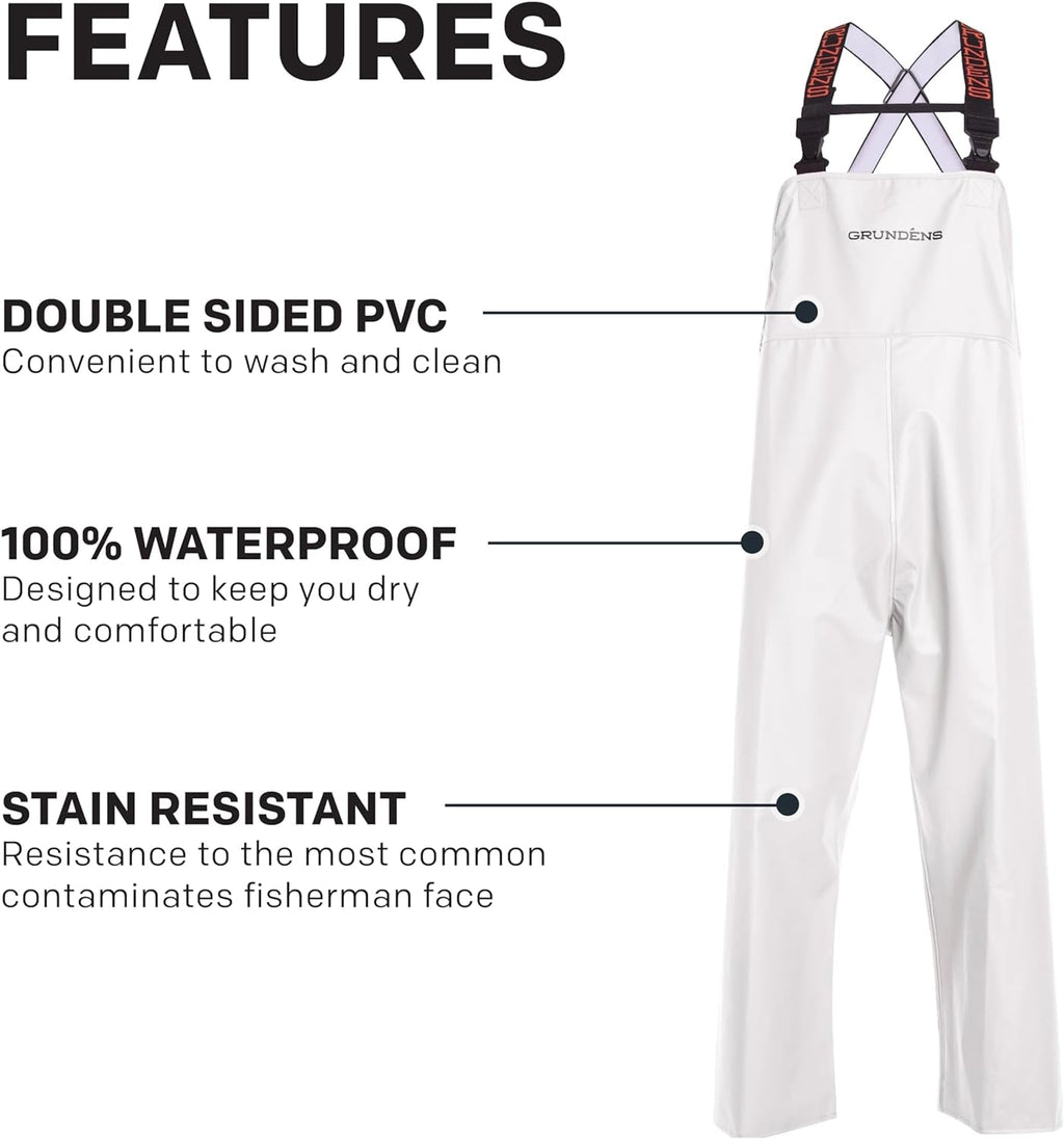 Grundens Men's Shoreman Bib Pants - Stain-Resistant and Waterproof Seafood Processing Bibs
