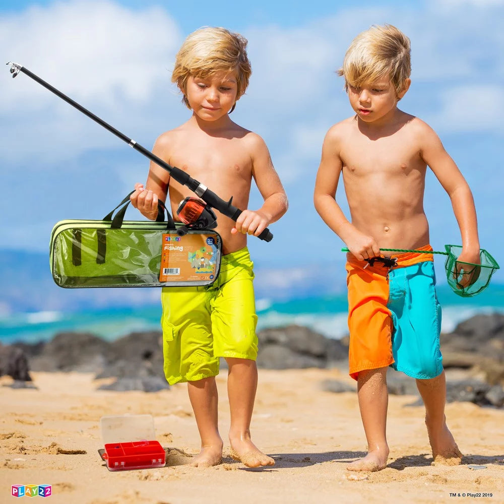 Junior Fishing Rod Combo Set - Complete Fishing Equipment for Kids with Tackle, Lures, Net, and Carry Bag