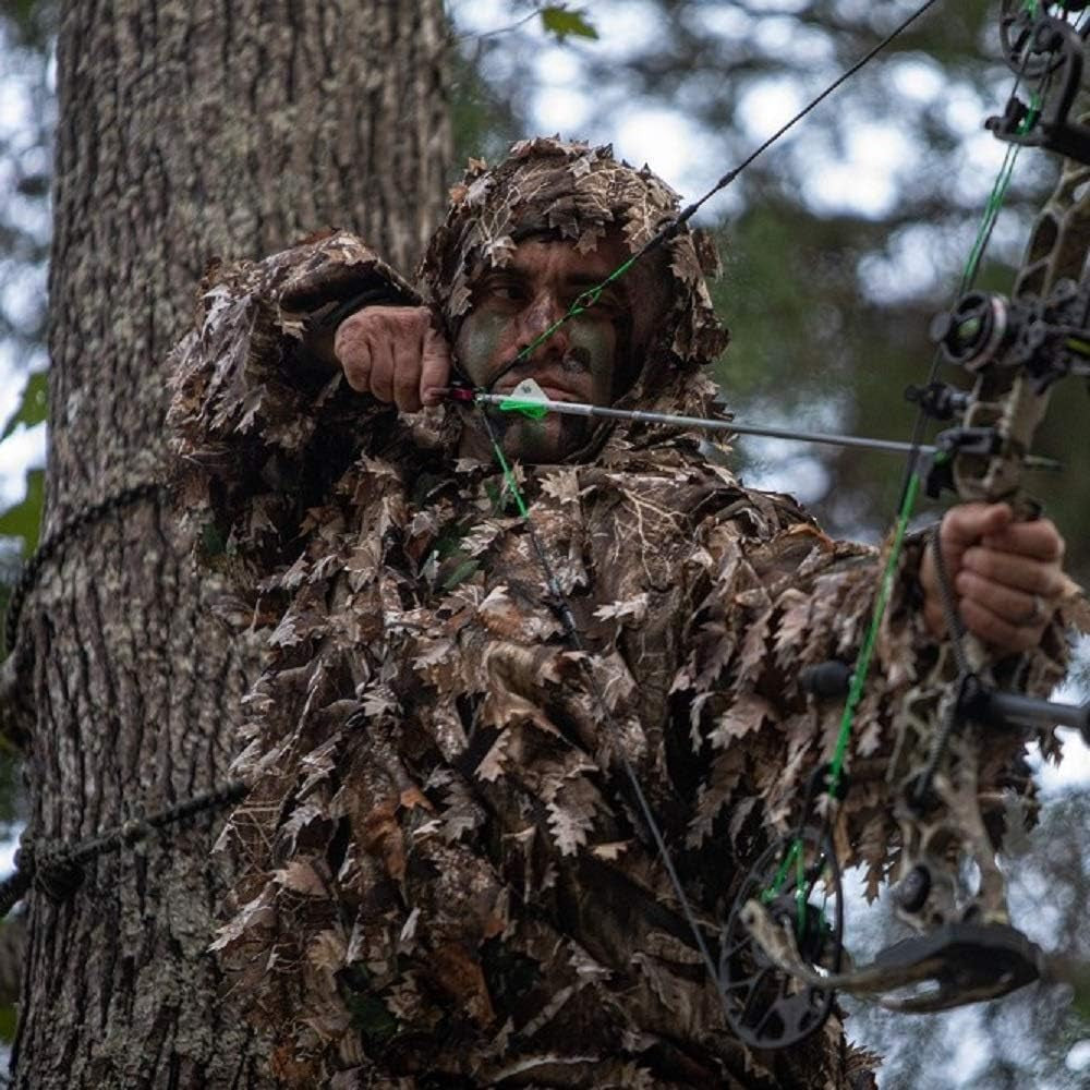 3D Leafy Ghillie Suit with Over 1,000 Laser-Cut Leaves - Lightweight and Breathable Camouflage for Hunting, Paintball, and Airsoft