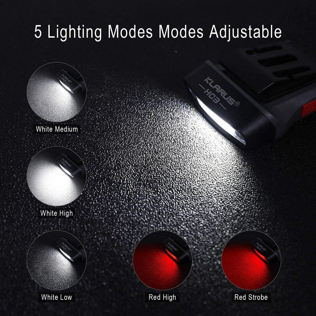 Klarus HC3 Rechargeable Motion Sensor Cap Visor Light - 100 Lumens COB LED Clip on Hat Light - Headlamp Flashlight with Red Light for Fishing Running Camping Reading