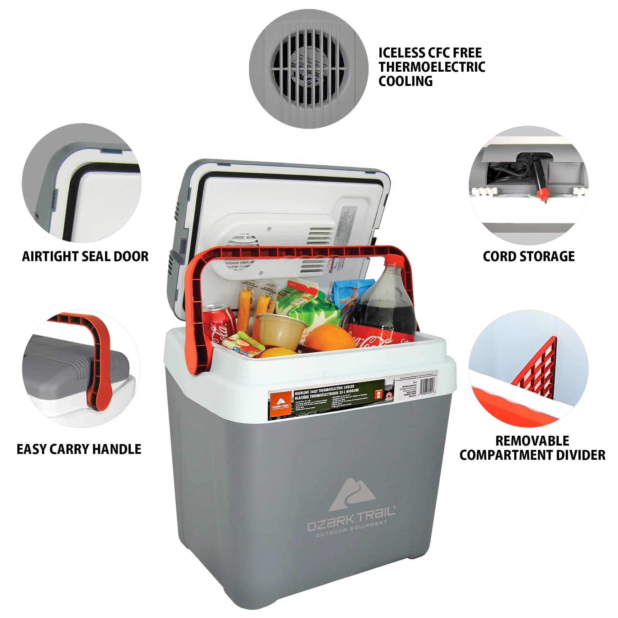 Highline 12V Portable Electric Cooler - 30 Can Capacity, 24L/26Qt, Iceless Thermoelectric Car Cooler in Grey