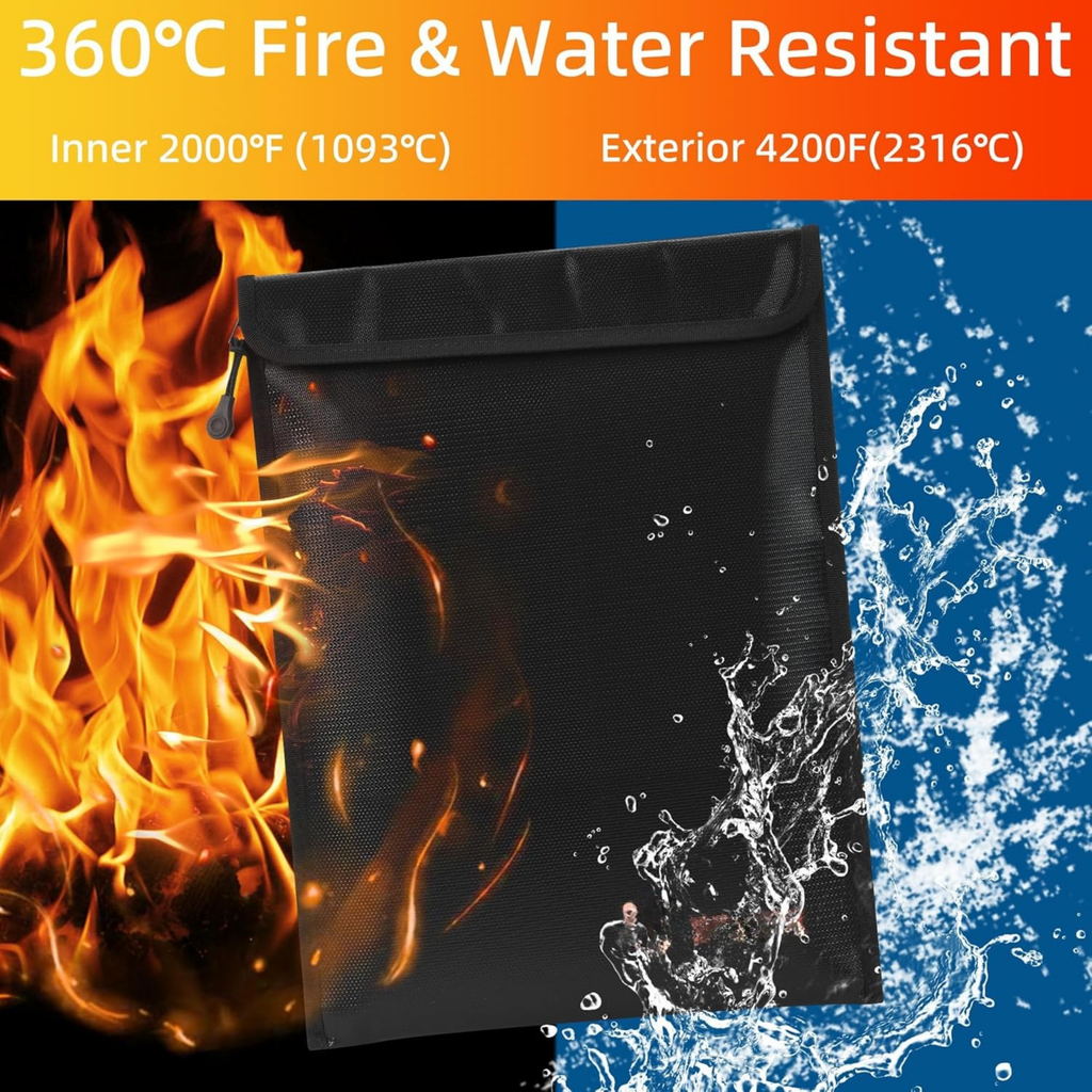 Fireproof & Water Resistant Document Bag – Money & File Safe Storage Pouch