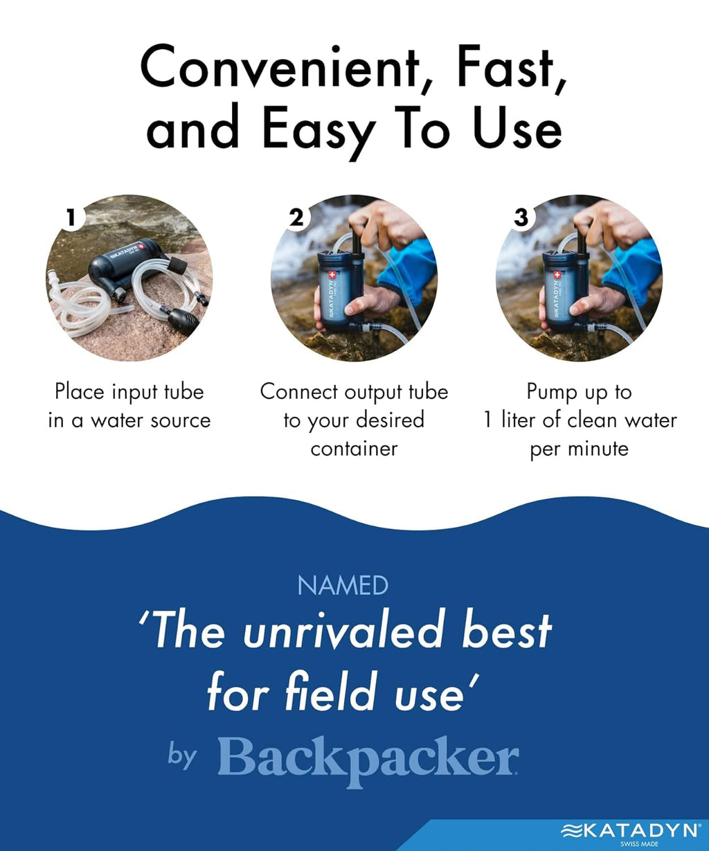 Katadyn Hiker Pro Hand Pump Water Filter for Backpacking, Camping, Emergency Survival