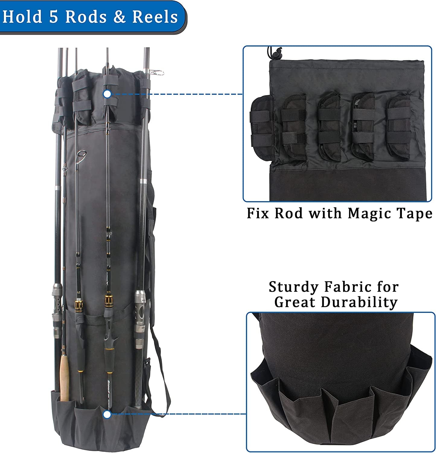 Large Capacity Waterproof Fishing Rod Carrier Travel Case for Men - Fishing Gear Equipment Bag with Reel Compartment