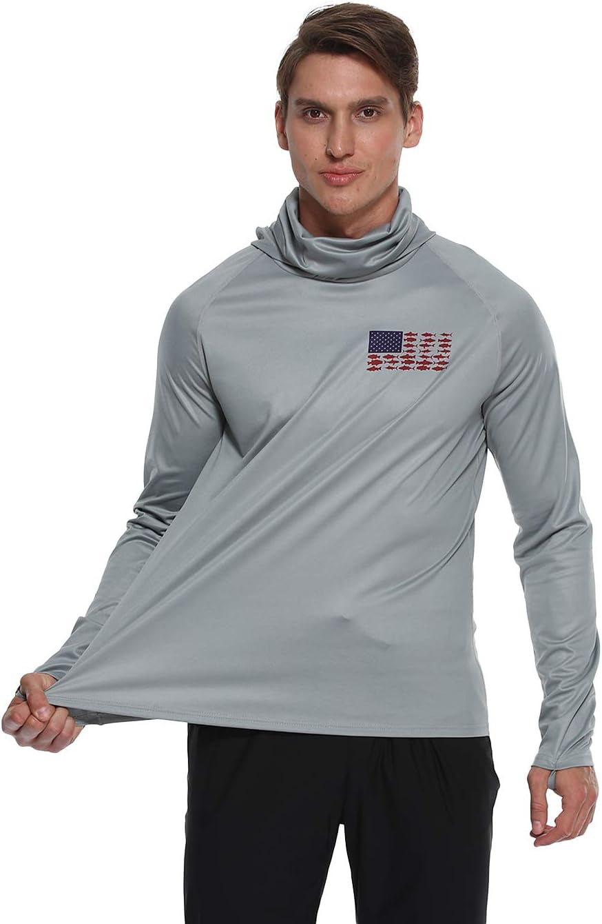 Men's UPF 50 Hooded Fishing Shirt with Gaiter Mask and Sun Protection - Gray, Size XL