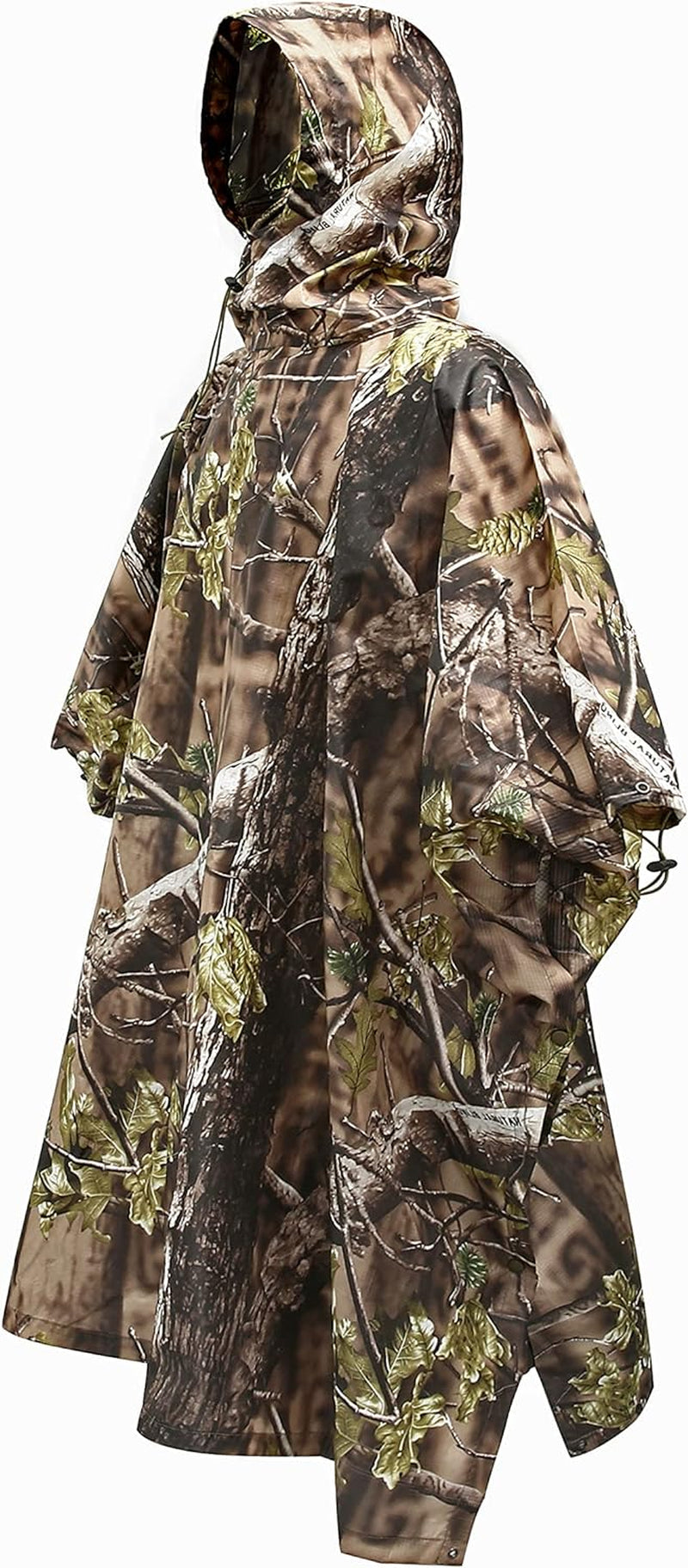 Hooded Waterproof Camouflage Rain Poncho with Blind Pattern for Outdoor Activities