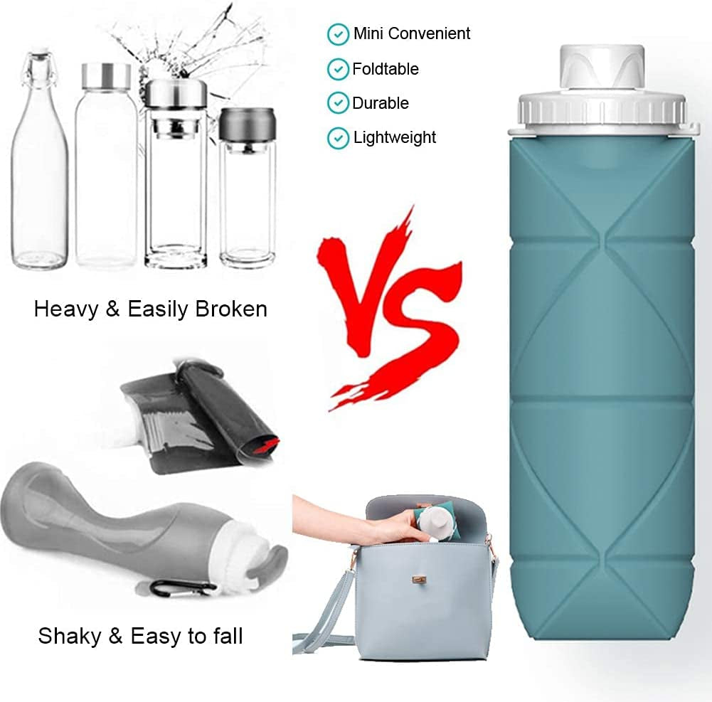 Collapsible Reusable Silicone Water Bottles with Valve for Hiking