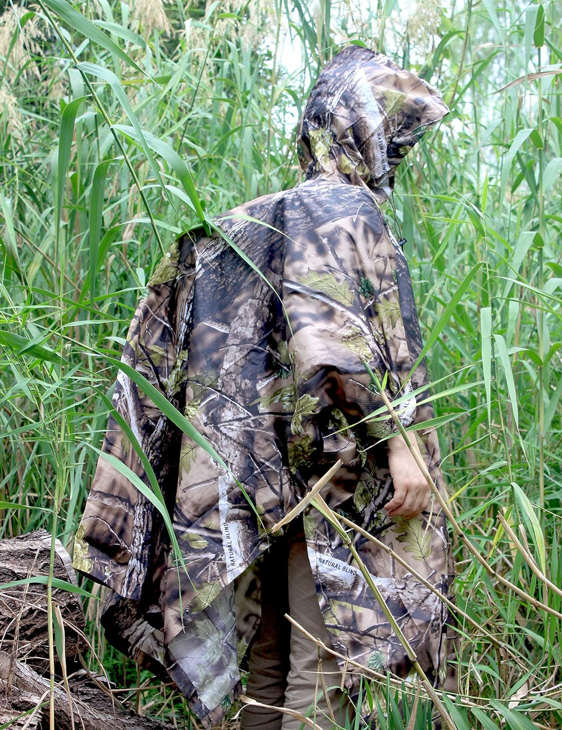 Hooded Waterproof Camouflage Rain Poncho with Blind Pattern for Outdoor Activities
