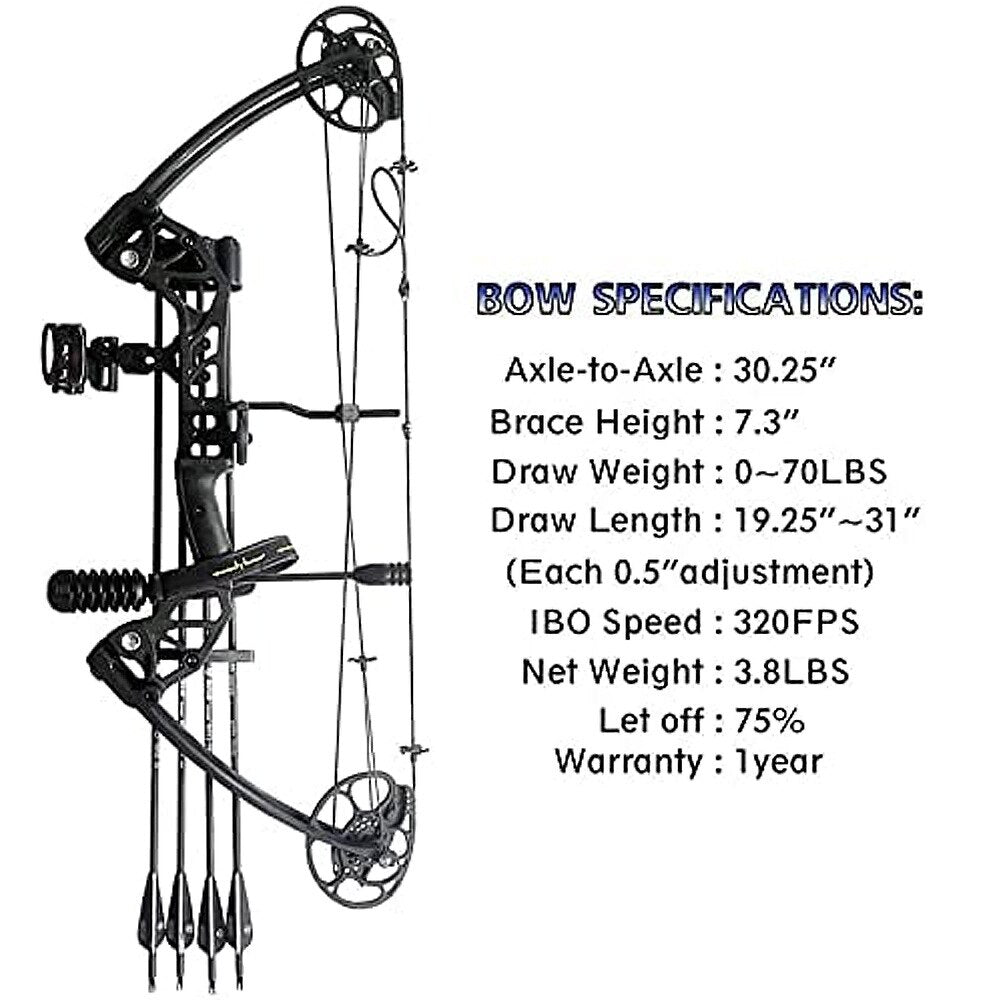 Adjustable 30-70lbs Compound Bow Set for Archery Hunting and Shooting Training