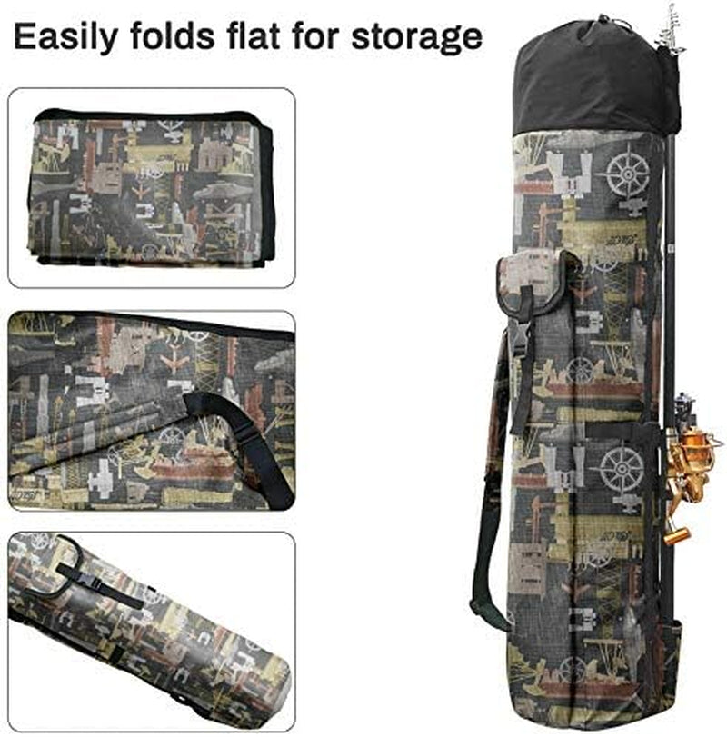Canvas Fishing Rod and Reel Organizer Travel Carry Case - Holds 5 Poles and Tackle