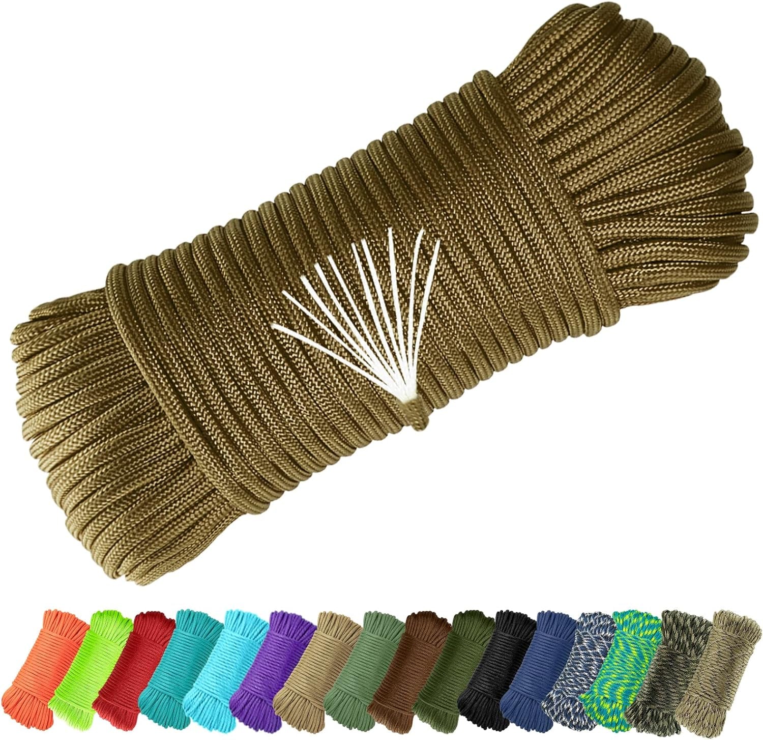 Mil-Spec 650 Paracord with 10-Strand Core Nylon Rope for Outdoor Emergency Survival