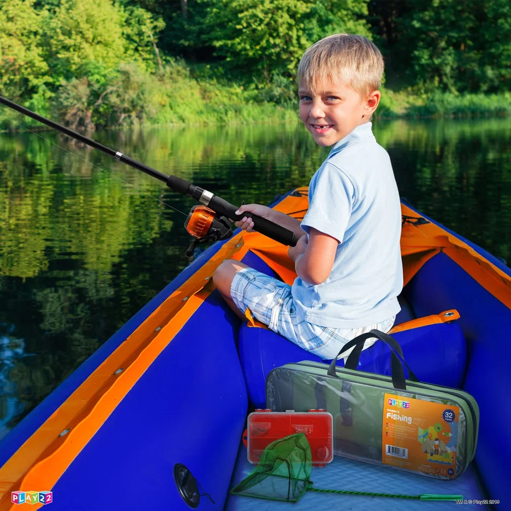 Junior Fishing Rod Combo Set - Complete Fishing Equipment for Kids with Tackle, Lures, Net, and Carry Bag