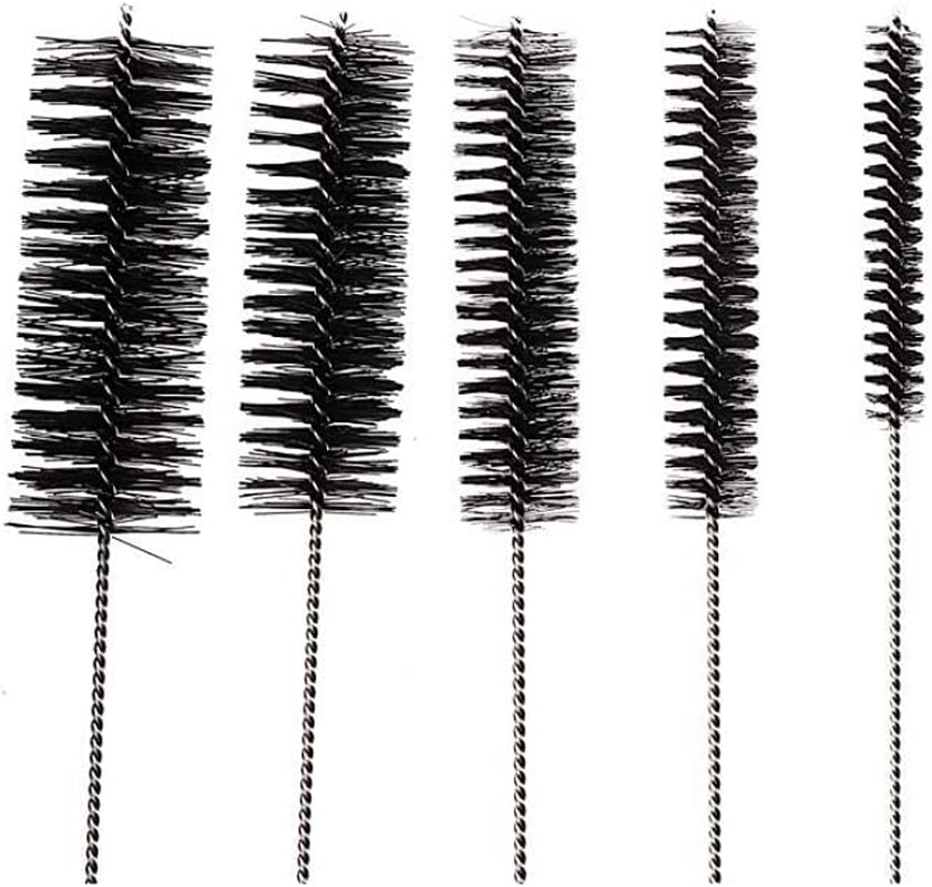 8 Inch Nylon Tube Cleaning Brush Set - Large Sizes (BLACK) - 5 Piece Kit for Bottles, Straws, Pipes, Keyboards, Glass, Guns - Heavy Duty Cleaning Brushes with Flexible Handles