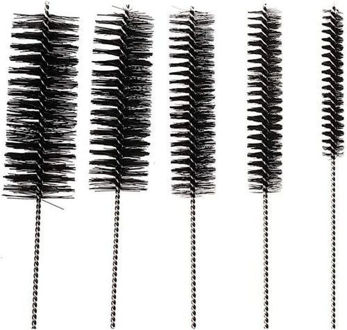 8 Inch Nylon Tube Cleaning Brush Set - Large Sizes (BLACK) - 5 Piece Kit for Bottles, Straws, Pipes, Keyboards, Glass, Guns - Heavy Duty Cleaning Brushes with Flexible Handles