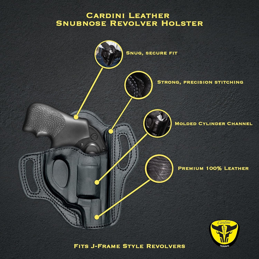Leather OWB Holster for S&W J Frame, Ruger LCR, SP101, and Other 38 Special Snub Nose Revolvers (Up to 2.25 Barrel)