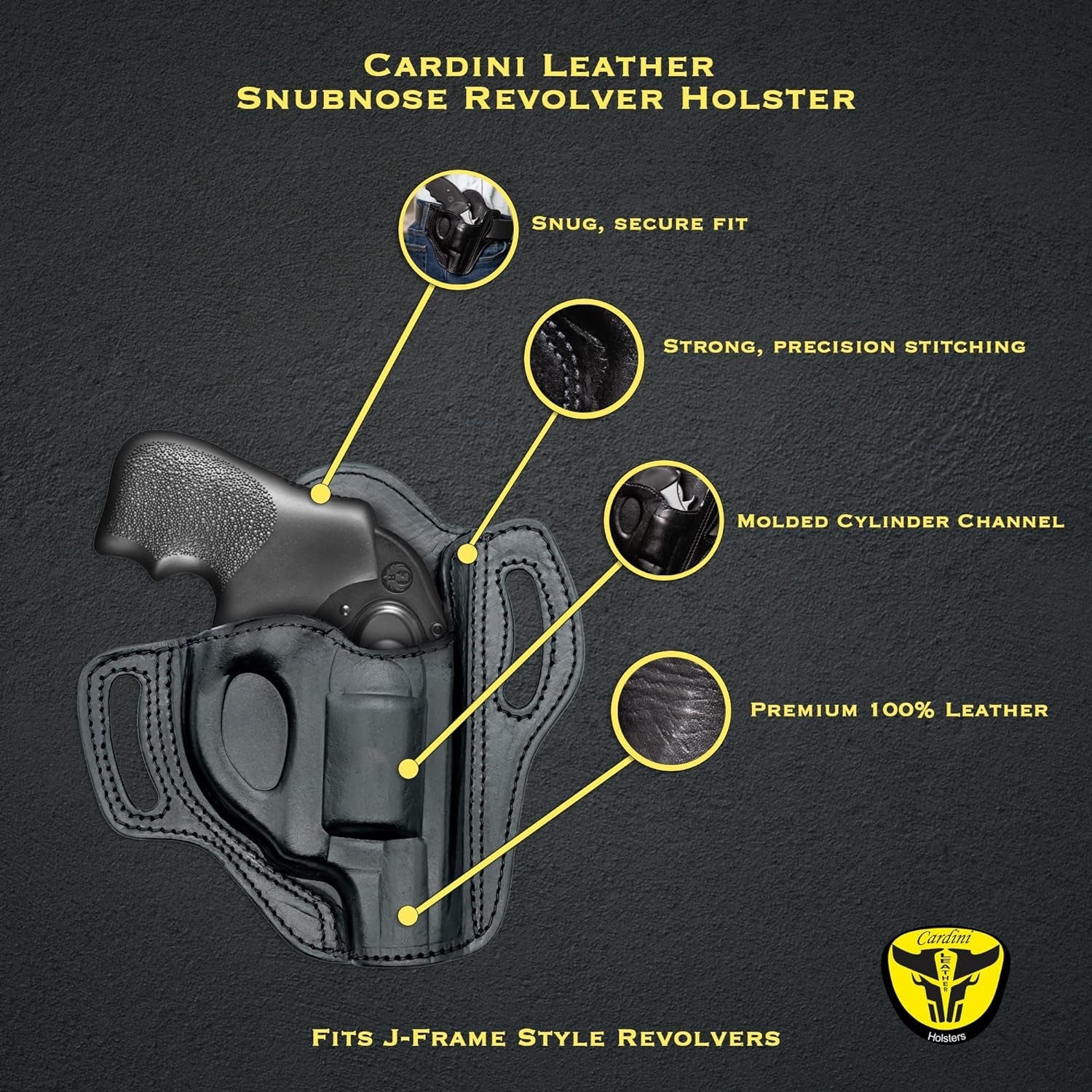 Leather OWB Holster for S&W J Frame, Ruger LCR, SP101, and Other 38 Special Snub Nose Revolvers (Up to 2.25 Barrel)
