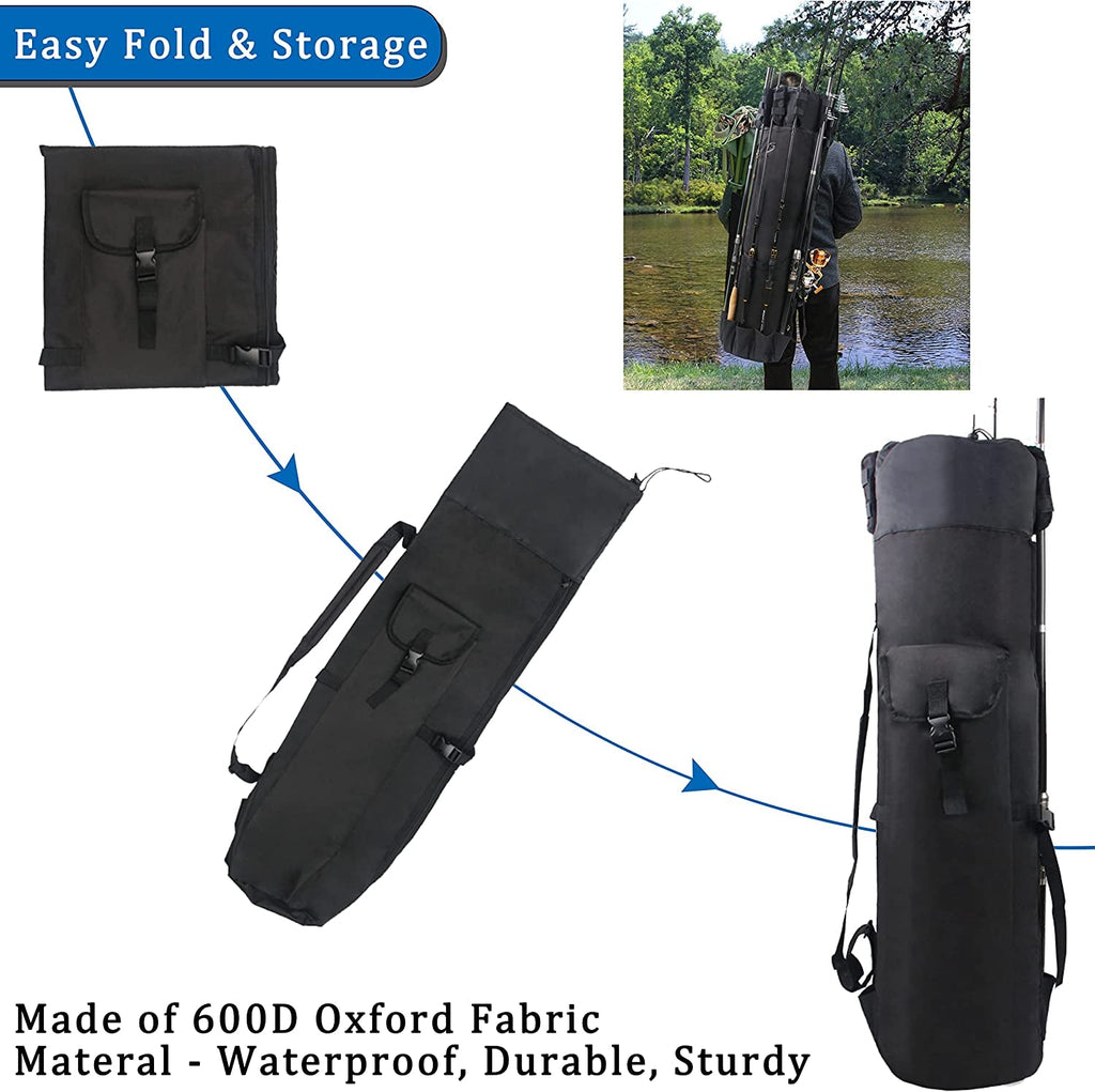 Large Capacity Waterproof Fishing Rod Carrier Travel Case for Men - Fishing Gear Equipment Bag with Reel Compartment