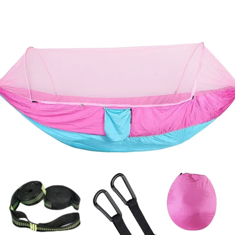 2023 Portable Camping Hammock with Mosquito Net and Pop-Up Light