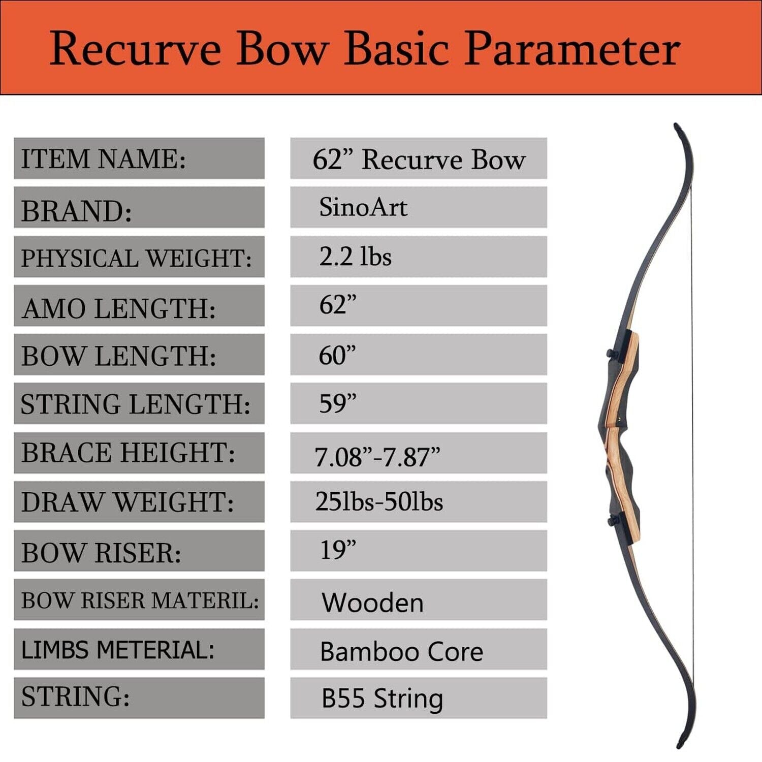 62 Takedown Recurve Bow for Adult Archery Competition - Right Handed