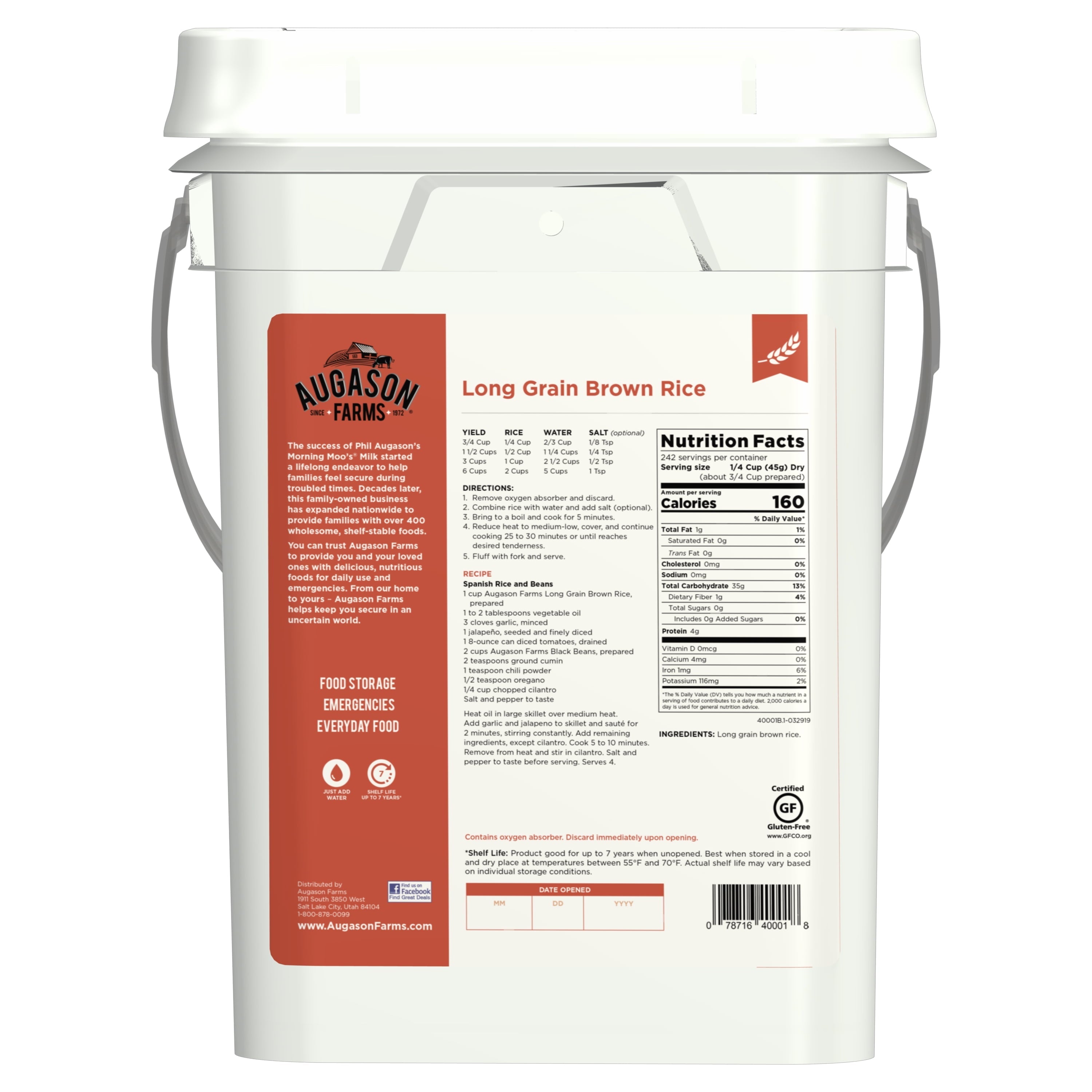 Emergency Food Storage Pail - Long Grain Brown Rice