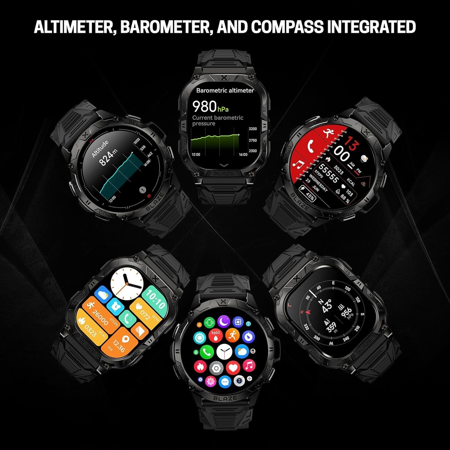 CARBINOX Blaze Smart Watch with GPS – Rugged Fitness Trackers, IP69K Waterproof, 170+ Sports Modes, Gorilla Glass, Make/Receive Calls, Android & Ios Compatible